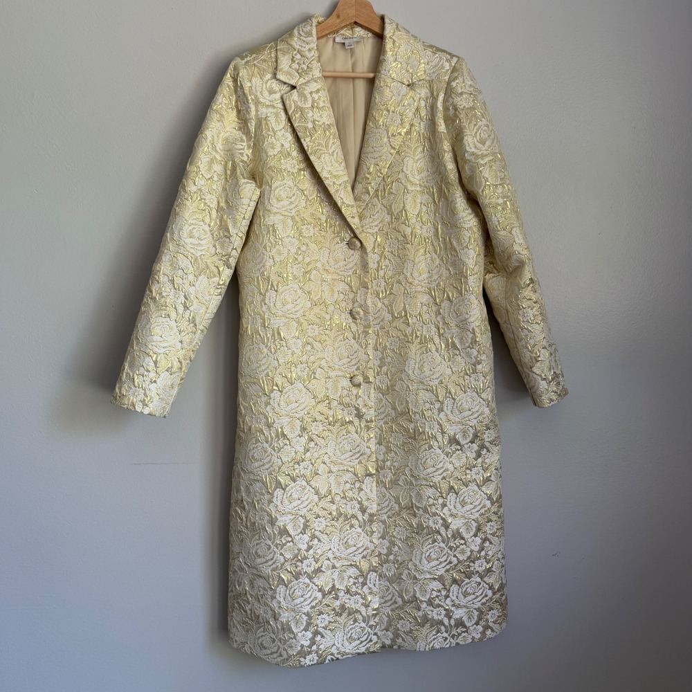 Cream Floral Jacquard Long Trench Coat